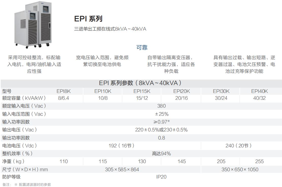 EPI系列8-40KVA参数